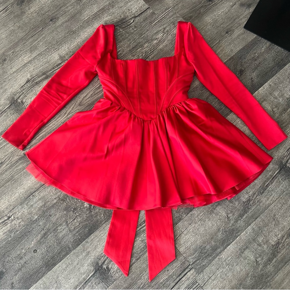 House of CB Red Long Sleeve Dress